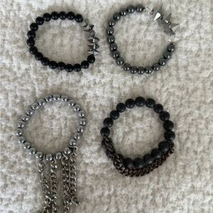 James + Jean Spiked Black and Silver Bracelet Set